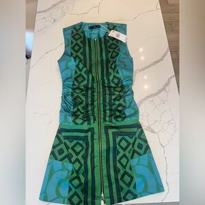 Mango Green and Black Geometric Mini Dress